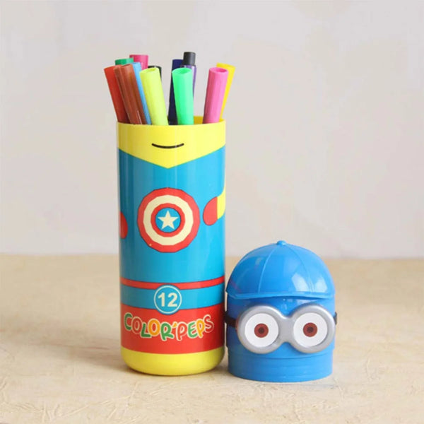 Minions Sketch Pen Set with Attractive Designed Case (Pack of 12) - Justgrabit Inc.