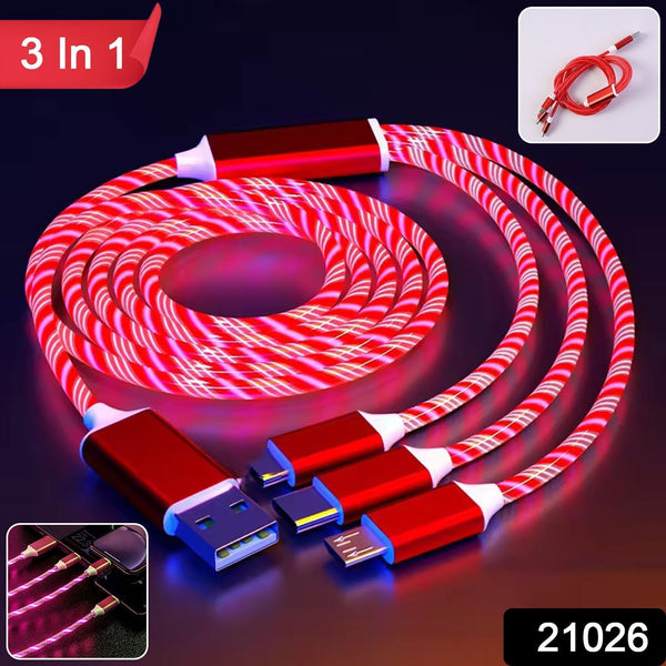 3 - in - 1 LED Glow Fast Charging Cable (1 Pc) - justgrabit.in | Just Grab It