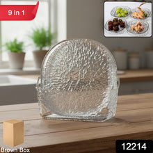 9 - in - 1 Crystal Glass Snack Serving Plates Set - justgrabit.in | Just Grab It