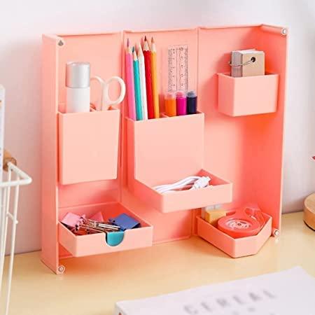 Multi - Purpose Pen Holder, Foldable Magnetic Kawaii Desk Pen Holder Pencil Makeup Storage Box Desktop Organizer Stand Case School Office Stationery - justgrabit.in | Just Grab It