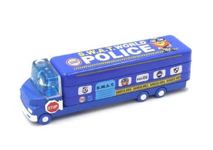 Double Decker Magic Truck Compass Multi Level Metal Truck Compass Pencil Case with Movable Wheels & Sharpener (Mix Design) - justgrabit.in | Just Grab It