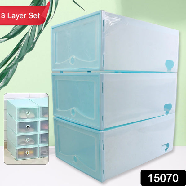 3 Layer Plastic Shoes Storage Box, Stackable Shoe Storage (1 Set / 3 Layer Set) - justgrabit.in | Just Grab It