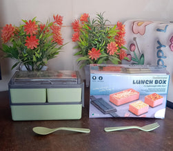 Plastic 2 Layer Leak Proof 3 Compartment Lunch Box for Office (1 Pc) - justgrabit.in | Just Grab It