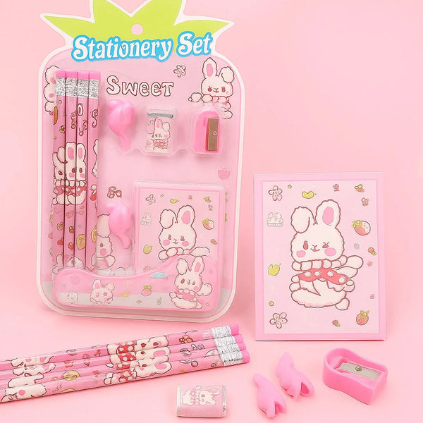 Kids' Stationery Kit: Wooden Pencils, Sharpener, Eraser, Diary (9 Pc Set) - Justgrabit Inc.