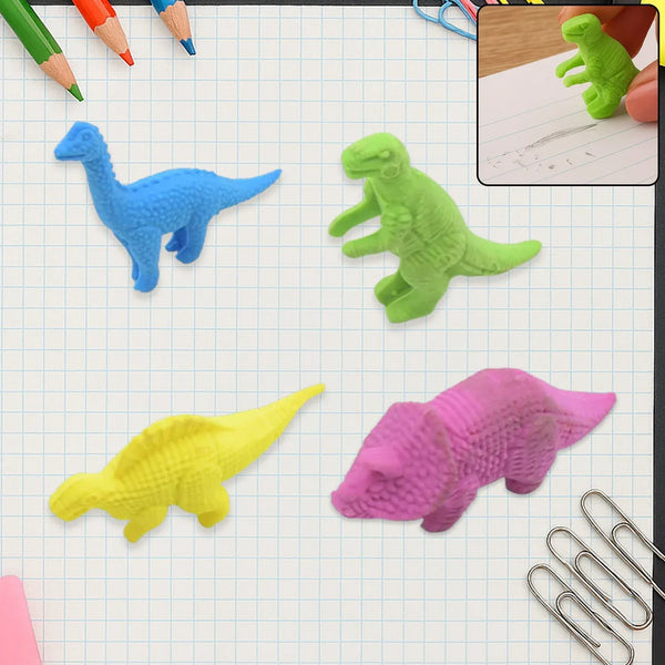 Small Dinosaur Shaped Erasers (4 Pc): Animal Erasers for Kids (School Supplies) - Justgrabit Inc.