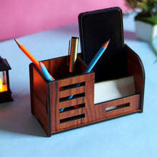 Premium Wooden Desk Organizer with Phone Stand, Pen Holder, Card Holder (1 Pc) - justgrabit.in | Just Grab It
