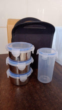 Compact Stainless Steel Airtight Lunch Box Set - 4 pcs (3 Leakproof Containers and 1 Bottle) - Justgrabit Inc.