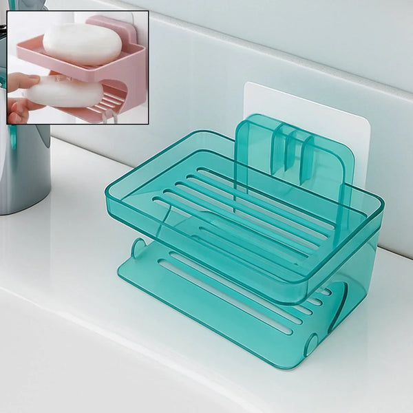 Wall Mounted 2 Layer Soap Holder with Hook Self Adhesive Double Layer Plastic Soap Dish with Hook for Bathroom Kitchen Sink and Wash Basin (2 Layer 1 Pc) - Justgrabit Inc.