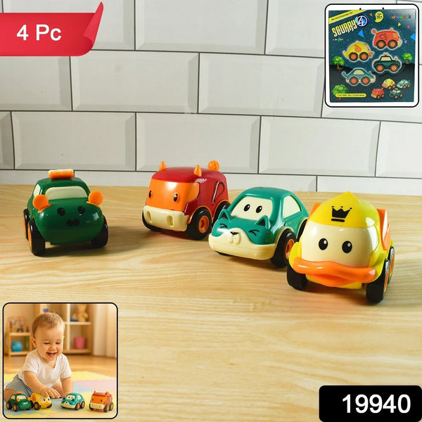 Funwoods Animal Cartoon Pull - Back Toy Car - (4 Pc / Set) - justgrabit.in | Just Grab It