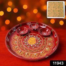 Hand - Painted Decorative Pooja Thali with Ganesha Motif and Diyas - Justgrabit Inc.