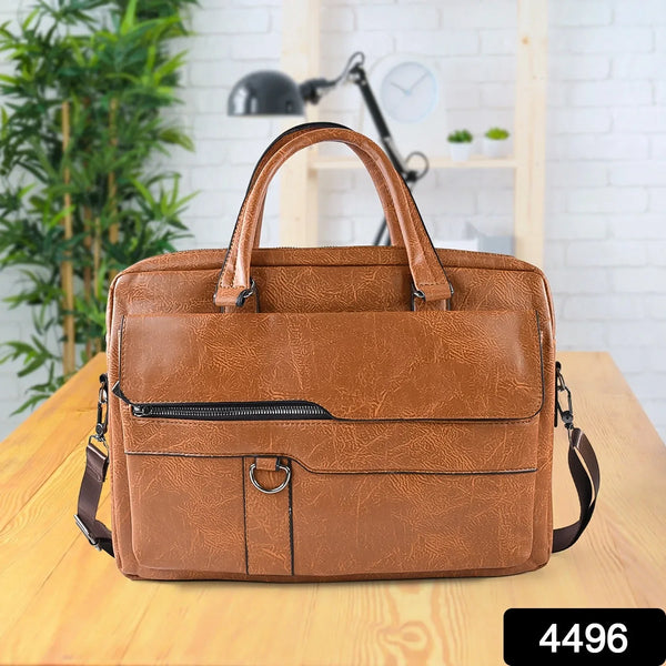 Premium Faux Leather Multipurpose Messenger Briefcase with Shoulder Strap (1 Pc) - Justgrabit Inc.