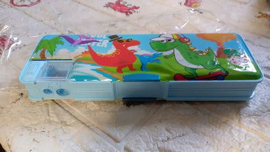 Plastic Multipurpose Compass Box – Double Deck Pencil Case with 2 Compartments & Cartoon Organizer (1 Pc, Mix Design) - Justgrabit Inc.
