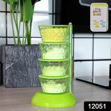 4 Section 360° Rotating Box Plastic Pickle Tower Spice Rack with 4 Spoons 1 Set - justgrabit.in | Just Grab It