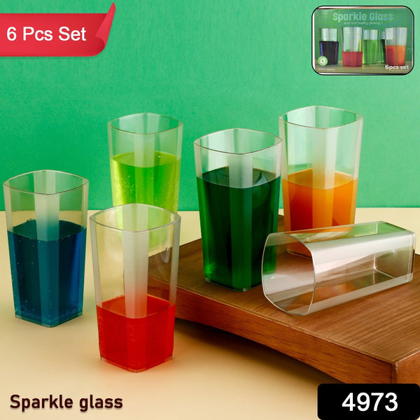 Unbreakable Transparent Square Design Wine Tumbler Plastic Glass 300 ML 6 Pc - justgrabit.in | Just Grab It