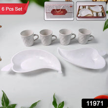 Unibic Ceramic Tea Cups With Plastic Leaf Shape tray / Platter (6 Pcs Set) - Justgrabit Inc.