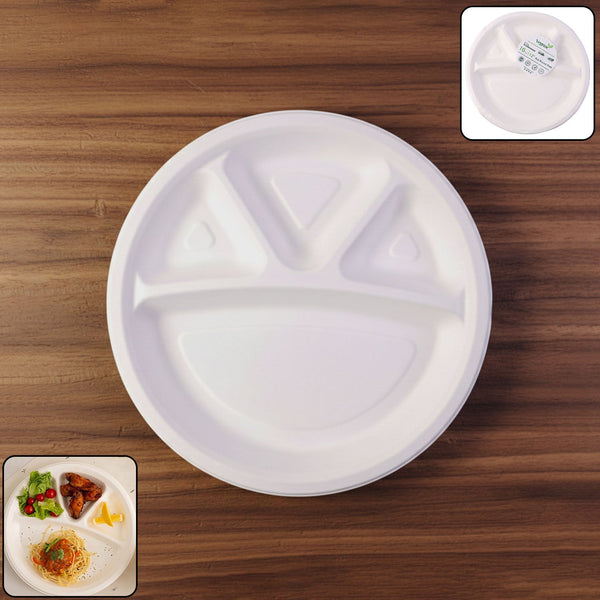 Vegnar 4 Compartment Disposable Food Serving Plate Set (10 Pc) - justgrabit.in | Just Grab It