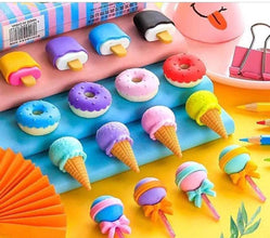 Cone, Donut & Lollipop Eraser Set for Kids’ School Gifts (1 Set 4 Pc, Themed) - justgrabit.in | Just Grab It