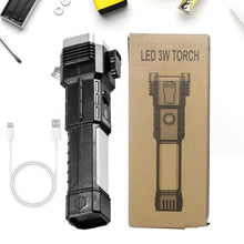Portable 3w Rechargeable Torch LED Flashlight Long Distance Beam Range, Hammer and Strong Magnets, Window Glass and Seat Belt Cutter 4 Modes for Car Camping Hiking Indoor Outdoor - justgrabit.in | Just Grab It