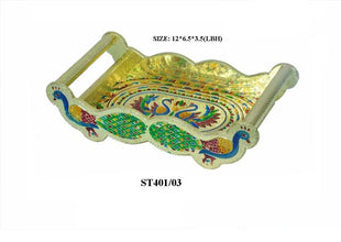 Peacock Design Glass with Handle and Handicraft Serving Tray Set - Justgrabit Inc.