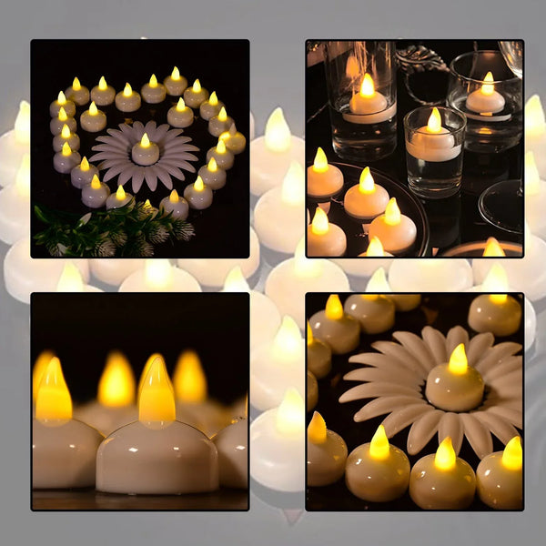 Set of 12 Flameless Floating Candles Battery Operated Tea Lights Tealight Candle - Decorative, Wedding., Diwali( Diya , Divo , Diva , Deepak , Jyoti ,) - Justgrabit Inc.