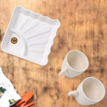 Cerntric Ceramic Tea Cup With Plastic Square Shape Serving Platter Milk Cup 3pc Set - Justgrabit Inc.