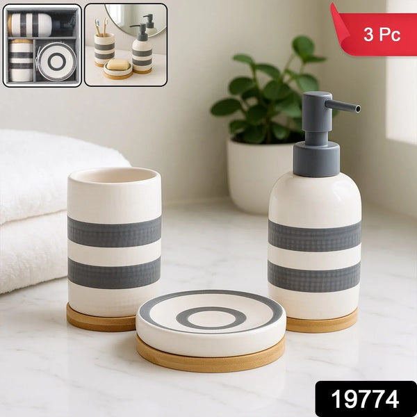 Premium 3 - Piece Ceramic Bathroom Accessory Set - justgrabit.in | Just Grab It