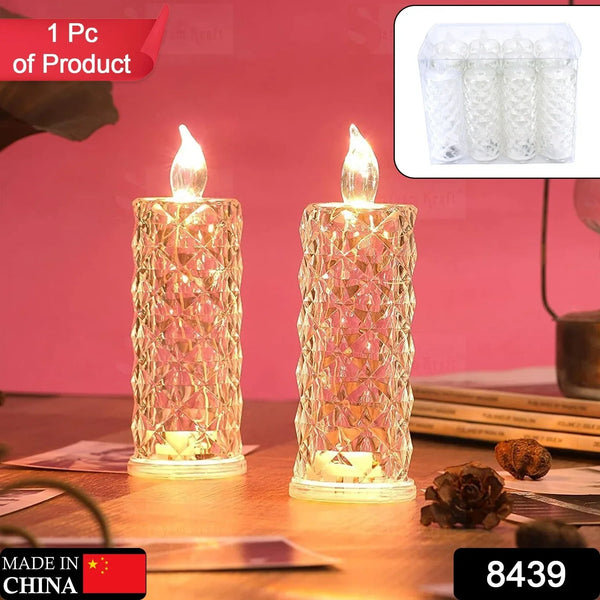 Rose Candles LED Flameless and Smokeless Decorative Acrylic Transparent Candles Led Tea Light Candle Perfect for Gifting, Home, Diwali, Christmas, Crystal Candle Lights, Diwali (1 Pc) (MOQ : - 12 pc ) - Justgrabit Inc.