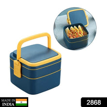 Blue Double - Layer Portable Bento Lunch Box – Stackable with Handle & Spoon - Justgrabit Inc.
