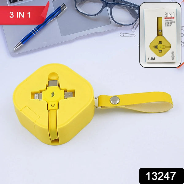 3 in 1 Charger Cable, Retractable Type, Compatible with Smartphones (1 Pc) - justgrabit.in | Just Grab It
