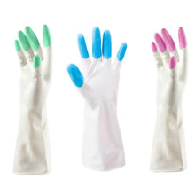 Reusable Rubber Latex PVC Flock lined Elbow Length Hand Gloves cleaning gloves - Justgrabit Inc.
