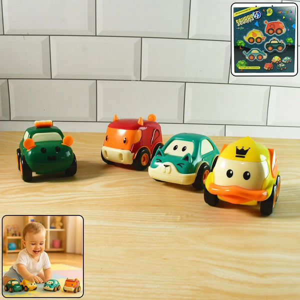 Funwoods Animal Cartoon Pull - Back Toy Car - (4 Pc / Set) - justgrabit.in | Just Grab It