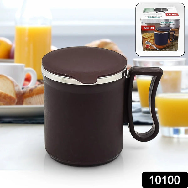 Coffee Mug with Lid and Handle - Plastic Covered Stainless Steel Mug (Random Color, Approx 200 ML) - justgrabit.in | Just Grab It