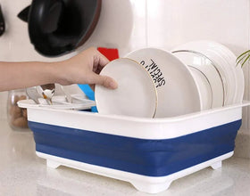 Collapsible Folding Silicone Dish Drying Drainer Rack with Spoon Fork Storage Holder - Justgrabit Inc.