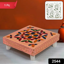 1 Pc Meenakari Wooden Chowki & Bajot Set: For Home & Office Puja (Multicolor) - Justgrabit Inc.