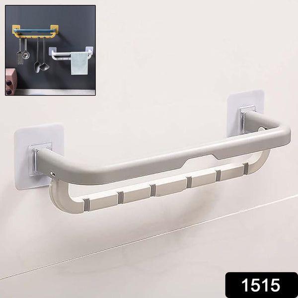 Wall - Mounted Double Bar Towel Holder with Hooks & Adjustable Folding Shelf - justgrabit.in | Just Grab It