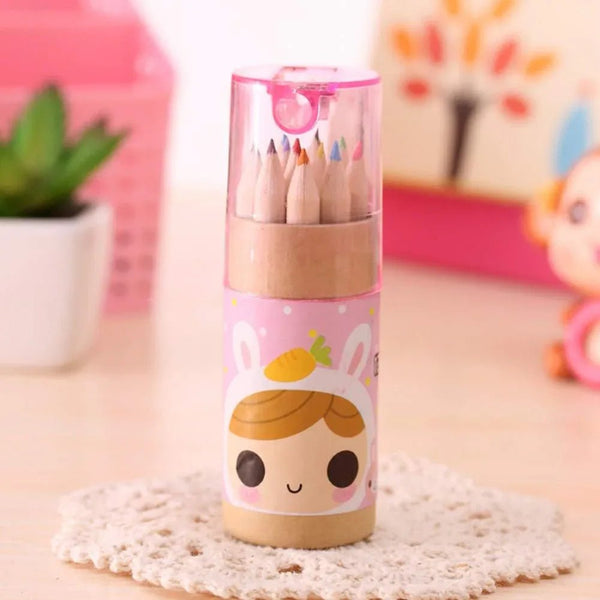 12 Mini Colouring Pencils with Sharpener, Kids Drawing Set for School & Sketching - justgrabit.in | Just Grab It