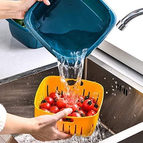 Double Layer Food Drainer Washing Basket with Collapsible Strainers Colander - Justgrabit Inc.