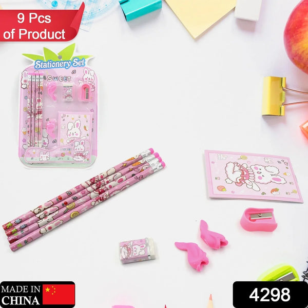 Kids' Stationery Kit: Wooden Pencils, Sharpener, Eraser, Diary (9 Pc Set) - Justgrabit Inc.