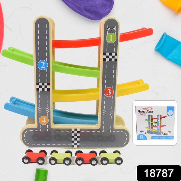 Car Racer Track Play set Wooden Click Clack Toys With 4 Mini Racers (1 Set) - justgrabit.in | Just Grab It