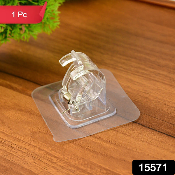 Self - Adhesive Transparent Wall with Spring - Loaded Anti - Slip Clip (1 Pc) - justgrabit.in | Just Grab It