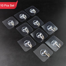 Self Adhesive Transparent Sticky Plastic & Stainless Steel Wall Hooks (10 Pcs Set) - justgrabit.in | Just Grab It