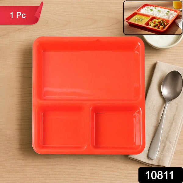 Plastic 3 - Compartment Rectangular Meal Serving Tray / Plates (1 Pc) - justgrabit.in | Just Grab It