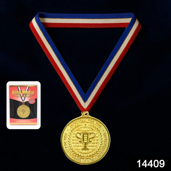Gold Metal Medal with Tricolor Ribbon (1 Pc) - Justgrabit Inc.
