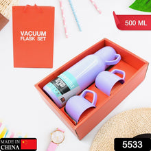Vacuum Flask Set – Stainless Steel Thermos with 3 Cups, Approx 500ml - justgrabit.in | Just Grab It