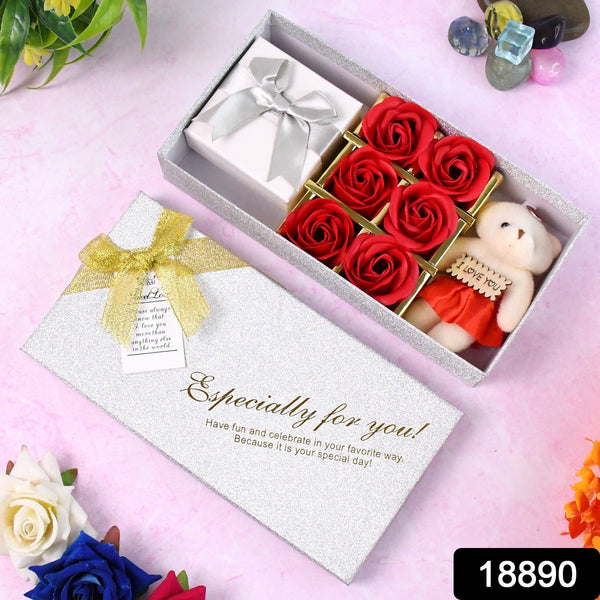 Valentine Day Gift Set Scented Rose Flowers Pack with Teddy - justgrabit.in | Just Grab It