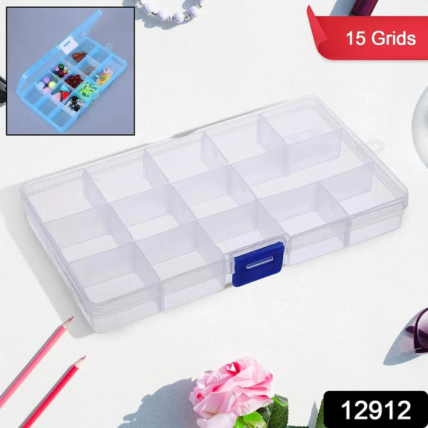 15 - Grid Clear Plastic Jewelry Organizer Box with Dividers (1 Pc) - Justgrabit Inc.