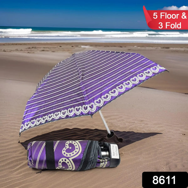 3 - Fold & 5 Floor Sun Protective Solid Foldable Umbrella (1 Pc) - Justgrabit Inc.