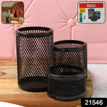 Khyati Trio Metal Mesh Pen Stand – 3 - in - 1 Round Desk Organizer Set - justgrabit.in | Just Grab It