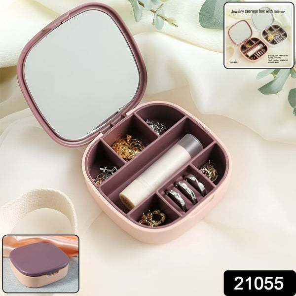 Plastic Jewelry Storage Box with Built - in Mirror & Multi - Section (1 Pc) - justgrabit.in | Just Grab It