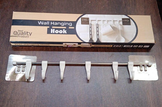 Stainless Steel Utensil Hanger Rail Nail Free Wall Mount with 2 Magic Stickers & 6 Plastic Hooks For Kitchen - Justgrabit Inc.